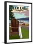 Deer Lake, Washington - Adirondack Chairs and Lake-Lantern Press-Framed Art Print