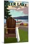 Deer Lake, Washington - Adirondack Chairs and Lake-Lantern Press-Mounted Art Print