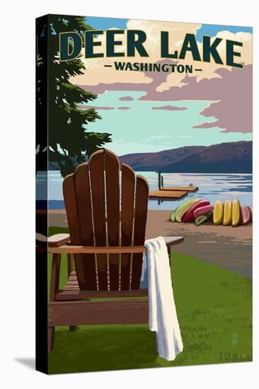 Deer Lake, Washington - Adirondack Chairs and Lake-Lantern Press-Stretched Canvas