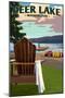 Deer Lake, Washington - Adirondack Chairs and Lake-Lantern Press-Mounted Art Print