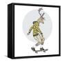 Deer Man on Skateboard-Olga_Angelloz-Framed Stretched Canvas