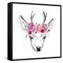 Deer Pencil Drawing with Watercolor Flowers-Maria Sem-Framed Stretched Canvas