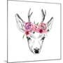 Deer Pencil Drawing with Watercolor Flowers-Maria Sem-Mounted Art Print