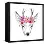 Deer Pencil Drawing with Watercolor Flowers-Maria Sem-Framed Stretched Canvas