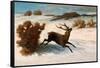 Deer Running in the Snow-Gustave Courbet-Framed Stretched Canvas