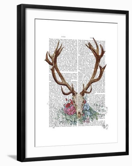 Deer Skull with Flowers 1-Fab Funky-Framed Art Print