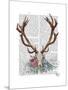 Deer Skull with Flowers 1-Fab Funky-Mounted Art Print