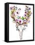 Deer Skull with Flowers - Watercolor-Kris_art-Framed Stretched Canvas