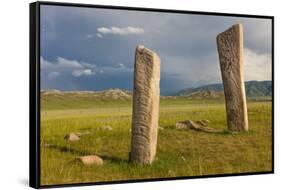 Deer stones with inscriptions, 1000 BC, Mongolia.-Tom Norring-Framed Stretched Canvas
