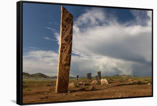 Deer stones with inscriptions, 1000 BC, Mongolia.-Tom Norring-Framed Stretched Canvas