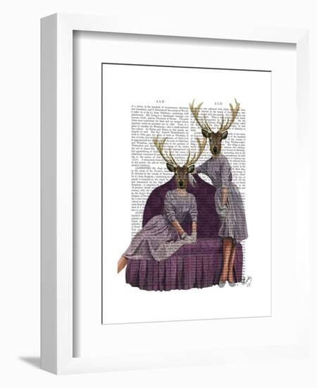 Deer Twins in Purple-Fab Funky-Framed Art Print