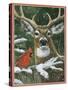 Deer with Cardinal-William Vanderdasson-Stretched Canvas