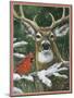Deer with Cardinal-William Vanderdasson-Mounted Giclee Print