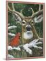 Deer with Cardinal-William Vanderdasson-Mounted Giclee Print