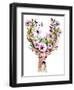 Deer with Flowers - Watercolor-Kris_art-Framed Art Print