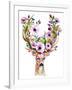 Deer with Flowers - Watercolor-Kris_art-Framed Art Print