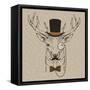 Deer with Hat-null-Framed Stretched Canvas