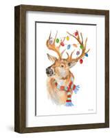 Deer with Lights and Scarf-Lanie Loreth-Framed Art Print