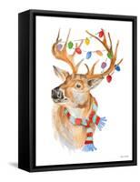 Deer with Lights and Scarf-Lanie Loreth-Framed Stretched Canvas