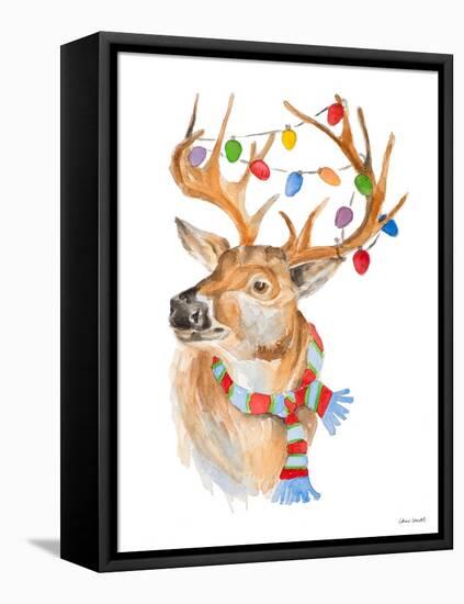 Deer with Lights and Scarf-Lanie Loreth-Framed Stretched Canvas