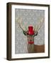 Deer with Red Hat and Moustache-Fab Funky-Framed Art Print