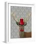 Deer with Red Hat and Moustache-Fab Funky-Framed Art Print