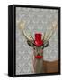 Deer with Red Hat and Moustache-Fab Funky-Framed Stretched Canvas
