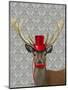 Deer with Red Hat and Moustache-Fab Funky-Mounted Art Print