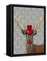 Deer with Red Hat and Moustache-Fab Funky-Framed Stretched Canvas