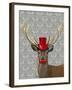 Deer with Red Hat and Moustache-Fab Funky-Framed Art Print