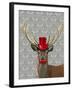 Deer with Red Hat and Moustache-Fab Funky-Framed Art Print