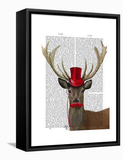 Deer with Red Top Hat and Moustache-Fab Funky-Framed Stretched Canvas