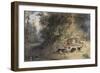 Deerhound and Bitch Cornering a Stag at the Edge of a Woodland Pool (W/C-Newton Fielding-Framed Giclee Print