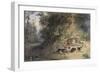 Deerhound and Bitch Cornering a Stag at the Edge of a Woodland Pool (W/C-Newton Fielding-Framed Giclee Print