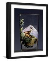 Deers in Mountain Landscape, Enameled Glass, Austria, Early 20th Century-null-Framed Giclee Print