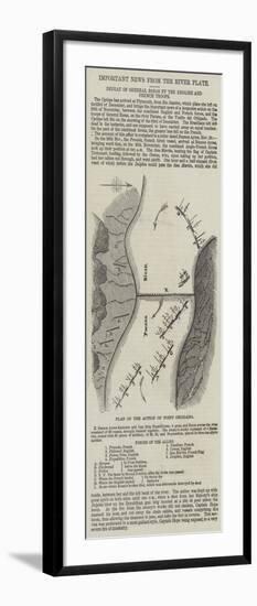 Defeat of General Rosas by the English and French Troops, Plan of the Action of Point Obligado-null-Framed Premium Giclee Print