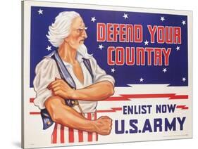 Defend Your Country, Enlist Now Us Army Wwii Poster-null-Stretched Canvas