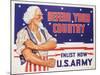 Defend Your Country, Enlist Now Us Army Wwii Poster-null-Mounted Giclee Print