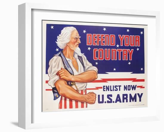 Defend Your Country, Enlist Now Us Army Wwii Poster-null-Framed Giclee Print