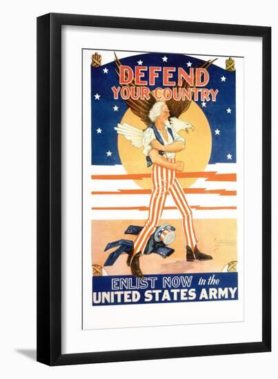 Defend Your Country Recruitment Poster-Tom Woodburn-Framed Giclee Print