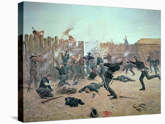 Defending the Fort: Indians Attack a U.S. Cavalry Post in the 1870S-Charles Schreyvogel-Stretched Canvas