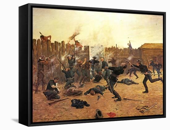 Defending the Stockade-Charles Shreyvogel-Framed Stretched Canvas