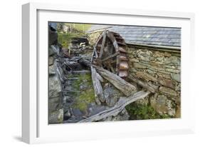 Defunct Undershot Waterwheel on Old Mill Ruin on Welsh Hillside-null-Framed Photographic Print