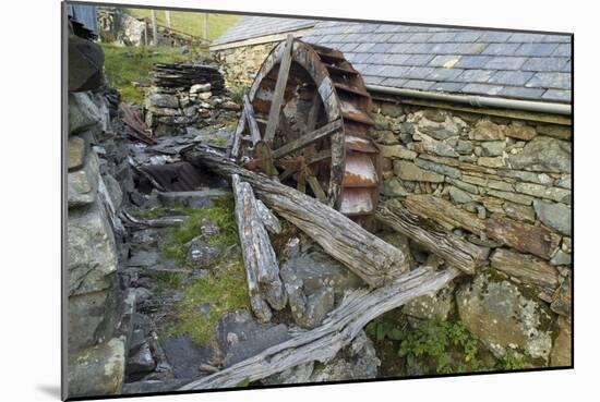 Defunct Undershot Waterwheel on Old Mill Ruin on Welsh Hillside-null-Mounted Photographic Print