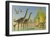 Deinocheirus Dinosaurs Watch a Group of Argentinosaurus Walk Through Shallow Waters-null-Framed Premium Giclee Print