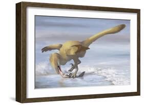 Deinonychus Antirrhopus Preys on a Fish-null-Framed Art Print