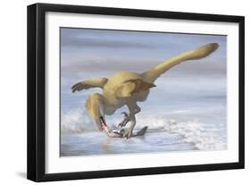 Deinonychus Antirrhopus Preys on a Fish-null-Framed Art Print