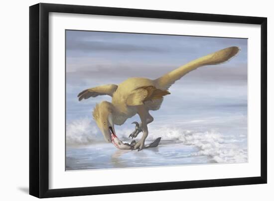 Deinonychus Antirrhopus Preys on a Fish-null-Framed Art Print