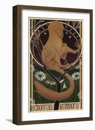 Deinonychus Antirrhopus Reconstructed in Art Nouveau Style-Stocktrek Images-Framed Art Print