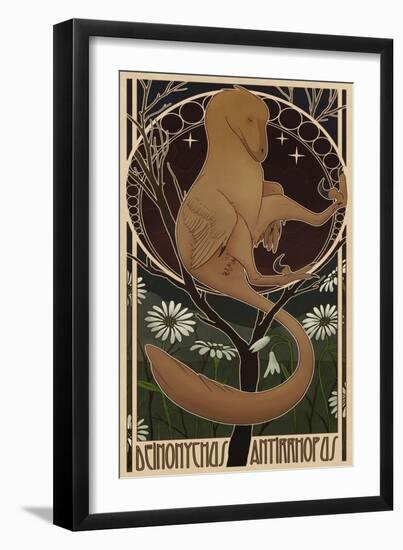 Deinonychus Antirrhopus Reconstructed in Art Nouveau Style-Stocktrek Images-Framed Art Print